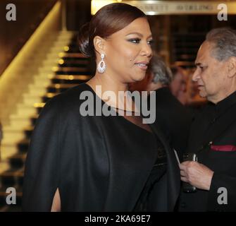 Oslo 20141210. Premio Nobel per la pace 2014. La regina Latifah al banchetto del Premio Nobel per la pace mercoledì sera al Grand Hotel di Oslo. L'artista sarà presente al concerto del Premio Nobel per la pace di giovedì sera. Foto: Lise Aaserud/ Nobel Banquet al Grand Hotel il Mercoledì sera. La regina Latifah condurrà un concerto a premi giovedì. Foto: Lise Aserud / NTB scanpix [LANUAGESEPARATOR] Oslo 20141210. Nobels fredspris 2014. Nobelbanketten pa Grand Hotell onsdag kveld. Regina Latifah skal lede fredspriskonserten torsdag. Foto: Lise Aserud / NTB scanpix Foto Stock