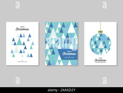 Biglietti d'auguri natalizi con la collezione di motivi triangolari. Illustrazione vettoriale Illustrazione Vettoriale