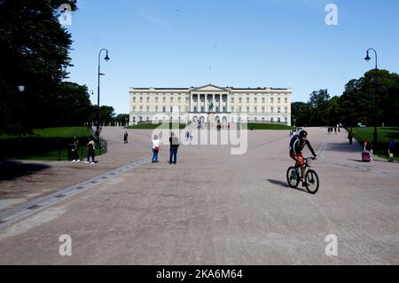 Oslo, Norvegia 20160802. Il Palazzo reale. Da est corre la strada della sfilata Karl Johans porta dritto verso la facciata principale del Palazzo e la Piazza del Palazzo, e l'accesso formale al castello in occasioni festive. Foto: Lise Aaserud / NTB scanpix Foto Stock