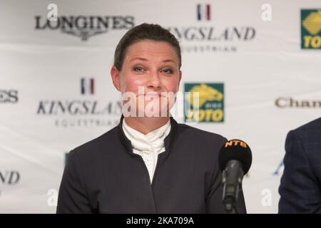 Baerum, Norvegia 20171012. La principessa Märtha Louise tiene una conferenza stampa in occasione dell'Oslo Horse Show presso la Telenor Arena il giovedì di Fornebu. La principessa fa ritorno internazionale come pilota. L'ultima volta che scosso parte in un concorso internazionale è stato nel 2000. Foto: Haakon Mosvold Larsen / NTB scanpix Foto Stock