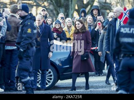 Oslo, Norvegia 20180202. Il principe Guglielmo di Gran Bretagna e la duchessa Kate visitano la Norvegia e la scuola superiore Hartvig Nissen. Foto: Terje Pedersen / NTB scanpi Foto Stock