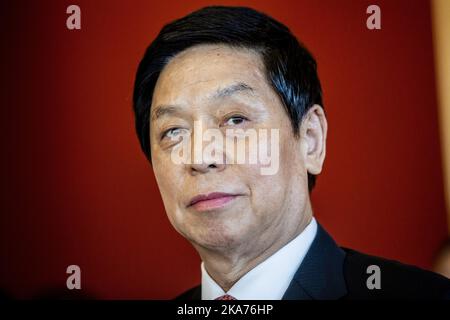 Oslo, Norvegia 20190515. Li Zhanshu, presidente del Comitato permanente del Congresso nazionale del popolo cinese, visita lo Storting (parlamento norvegese). Foto: Stian Lysberg Solum / NTB scanpi Foto Stock