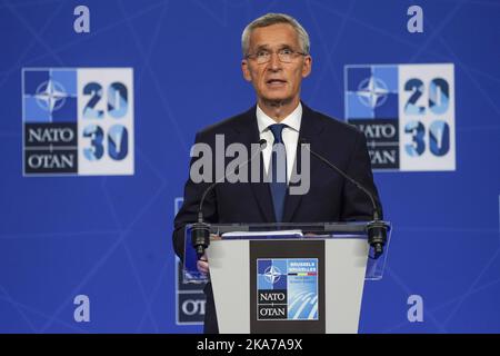 Bruxelles, Belgio 20210614. Conferenza stampa con il Segretario generale della NATO Jens Stoltenberg durante il vertice della NATO a Bruxelles. Foto: Torstein BÃ¸e / NTB Foto Stock