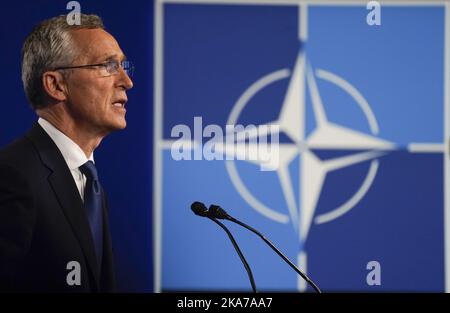 Bruxelles, Belgio 20210614. Conferenza stampa con il Segretario generale della NATO Jens Stoltenberg durante il vertice della NATO a Bruxelles. Foto: Torstein BÃ¸e / NTB Foto Stock