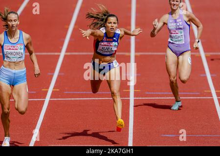 Monaco di Baviera, Germania 20220818. Amalie Iuel durante la semifinale negli ostacoli del 400m durante i Campionati europei di Atletica di Monaco 2022 allo Stadio Olimpico in Germania. Foto: Lise Aaserud / NTB Foto Stock