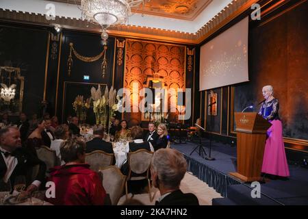 Oslo 20220926. La regina Margrethe di Danimarca parla durante la cena di gala presso il Grand Hotel il lunedì sera, in occasione del quale la regina ha ricevuto il premio linguistico dell'Associazione nordica. Foto: Javad Parsa / NTB Foto Stock