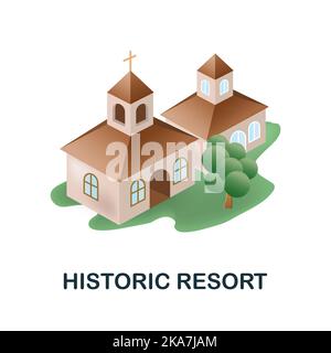 Resort storico icona. 3d illustrazione dalla collezione dei residence. Creative Historic Resort 3D icona per web design, modelli, infografiche e altro ancora Illustrazione Vettoriale