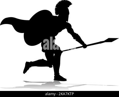 Spartan Silhouette Gladiator Trojan Greek Warrior Illustrazione Vettoriale