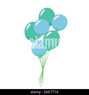 Palloncini blu e geen isolati su sfondo bianco. Simbolo per invito o biglietto d'auguri per l'acquazzone del bambino. Foto Stock