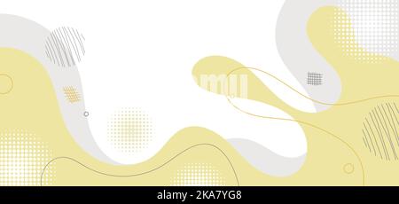 Astratto giallo doodle template design decorativo stile grafica. Sovrapposizione con linee di stile mezzitoni forma sfondo. Vettore Illustrazione Vettoriale