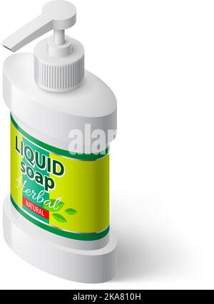 Sapone liquido in bottiglia bianco con etichetta Erba isolato Illustrazione Vettoriale