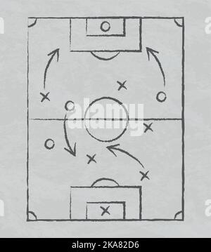 Tattiche di calcio e calcio disegnate con gesso, marcatore su una lavagna bianca - illustrazione vettoriale Illustrazione Vettoriale