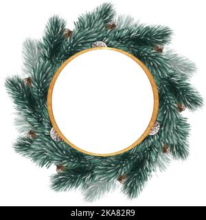 Wreath decorazione di Natale dei rami dell'albero di natale. Cornice decorativa. Foto Stock