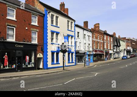 Vista lungo Market Street, Ashby de la Zouch città, Leicestershire, Inghilterra; Regno Unito Foto Stock