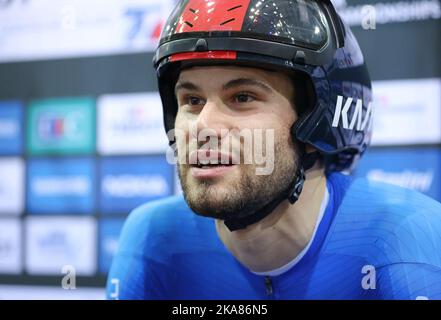 Filippo Ganna dall'Italia ai Campionati mondiali di ciclismo UCI 2022 a Saint-Quentin-en-Yvelines (Francia). Foto Stock