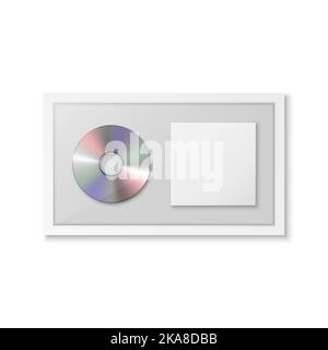 Realistic Vector 3D CD, etichetta con cover CD bianca isolata su sfondo bianco. Premio Compact Disc per album singolo, edizione limitata. Design CD Illustrazione Vettoriale