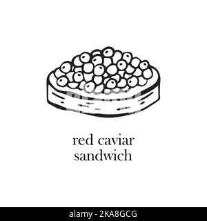 Illustrazione vettoriale di un piatto russo - panino caviale rosso. Piatti per Natale e Capodanno. Illustrazione Vettoriale