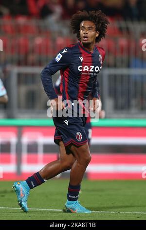 Joshua Zirkzee del Bologna FC guarda alla partita di serie A tra