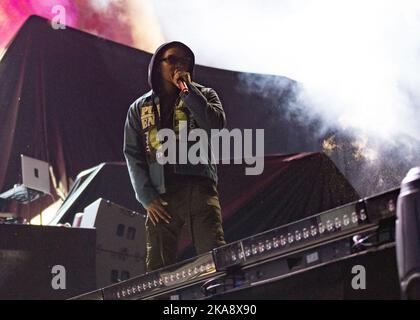 Rapper, Takeoff, of the Migos, suona all'Astroworld Festival il 9 novembre 2019 a Houston, Texas. Il rapper stava partecipando ad una festa di compleanno ad una pista da bowling nel centro di Houston quando è stato ucciso nelle prime ore del mattino di Novemner 1, 2022. (Foto di Jennifer Lake/SIPA USA) Credit: Sipa USA/Alamy Live News Foto Stock