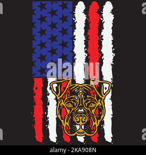 T-shirt American Flag Dog Design Illustrazione Vettoriale