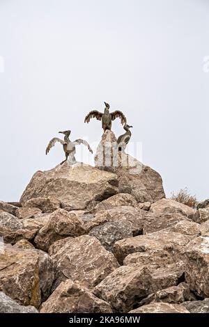 Sculture cormorane, Morecambe Bay, Lancashire Foto Stock
