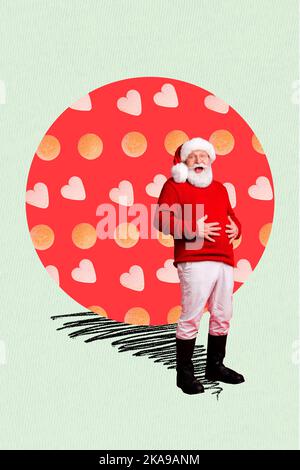 Collage di carte di invito di Natale funky padre godere biscotti fatti in casa di pan di zenzero a mezzanotte avvento Foto Stock