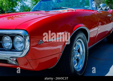Un primo piano di un'auto sportiva vintage Pontiac firebird Foto Stock
