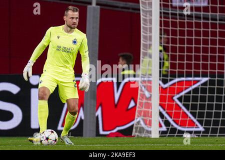 LEVERKUSEN, GERMANIA - 1 NOVEMBRE: Simon Mignolet del Club Brugge KV durante la partita di Gruppo B - UEFA Champions League tra Bayer 04 Leverkusen e Club Brugge KV alla BayArena il 1 novembre 2022 a Leverkusen, Germania (Foto di Joris Verwijst/Orange Pictures) Foto Stock