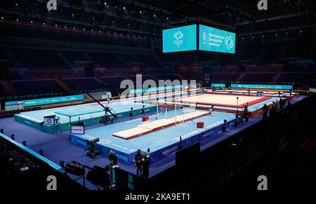 Liverpool, Inghilterra; 1st novembre 2022, M&amp; S Bank Arena, Liverpool, Inghilterra; 2022 World Artistic Gymnastics Championships; l'arena attende la prima finale, la finale della squadra femminile Foto Stock