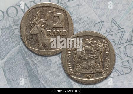 La lancia sudafricana si inverte e inverte. Moneta della Repubblica del Sudafrica Foto Stock