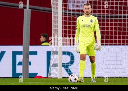 LEVERKUSEN, GERMANIA - 1 NOVEMBRE: Simon Mignolet del Club Brugge KV durante la partita di Gruppo B - UEFA Champions League tra Bayer 04 Leverkusen e Club Brugge KV alla BayArena il 1 novembre 2022 a Leverkusen, Germania (Foto di Joris Verwijst/Orange Pictures) Foto Stock