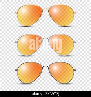 Set di occhiali Vector 3D Realistic con montatura rotonda e vetro trasparente arancione isolati, trasparenti per uomo e donna, Accessori. Ottica, lente Illustrazione Vettoriale