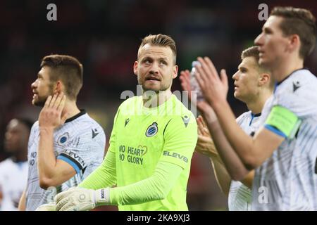 Leverkusen (Germania), 01/11/2022, il portiere del Club Simon Mignolet nella foto dopo una partita di calcio a gironi tra la squadra tedesca Bayer Leverkusen e la squadra belga Club Brugge KV, martedì 01 novembre 2022 a Leverkusen (Germania), il 6/6° giorno della tappa di gruppo della UEFA Champions League. FOTO DI BELGA BRUNO FAHY Foto Stock