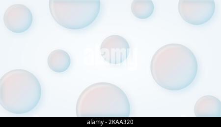 Astratto sfondo a 3D sfere in colori pastello. Palline galleggianti olografiche, bolle di sapone, palline. Sfumatura alla moda Creative Minimal buble Illustrazione Vettoriale