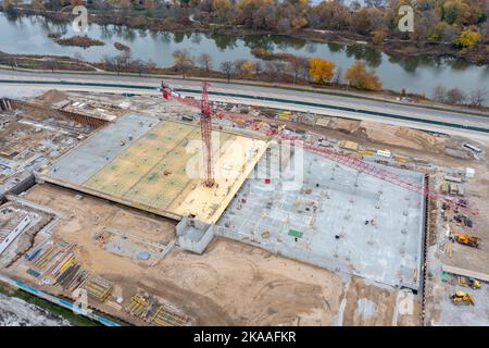 Chicago, Illinois - costruzione della biblioteca presidenziale Barack Obama a Jackson Park. Foto Stock