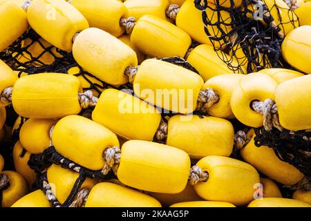 Galleggianti e galleggianti da pesca colorati. Barche da pesca commerciali e charter nel porto di Kodiak, Alaska, USA. Foto Stock