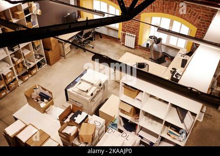 Vista dall'alto immagine di sfondo dell'officina di stampa, spazio di copia Foto Stock