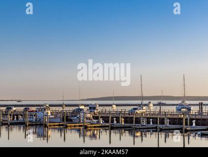 Long Wharf in bassa stagione, Sag Harbor, New York Foto Stock