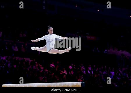 Liverpool, Regno Unito. 01st Nov 2022. 01.11.2022, Liverpool, M&S Bank Arena, FIG Artistic World Gymnastics Championships, #517 Giorgia Villa (ITA) in azione sul bilancino (Daniela Porcelli/SPP-JP) Credit: SPP Sport Press Photo. /Alamy Live News Foto Stock