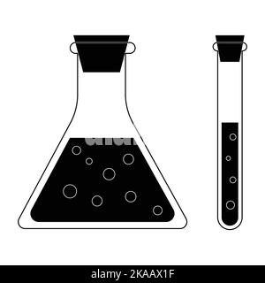 Icona con design piatto bianco nero per provette in vetro da laboratorio - illustrazione vettoriale Illustrazione Vettoriale