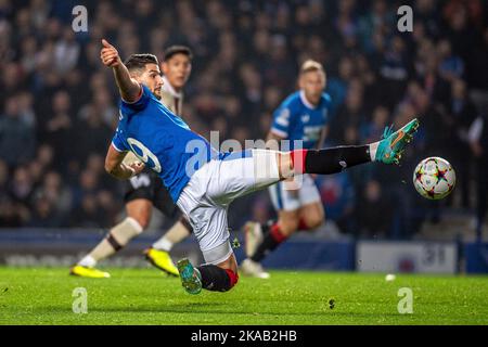 Glasgow, Regno Unito. 02nd Nov 2022. Ibrox Antonio Colak di Rangers durante la partita di calcio tra Rangers di Glasgow e Ajax di Amsterdam allo stadio Ibrox di Glasgow, Scozia. Partita valida per UEFA Champions League (Richard Callis/SPP) credito: SPP Sport Press Photo. /Alamy Live News Foto Stock