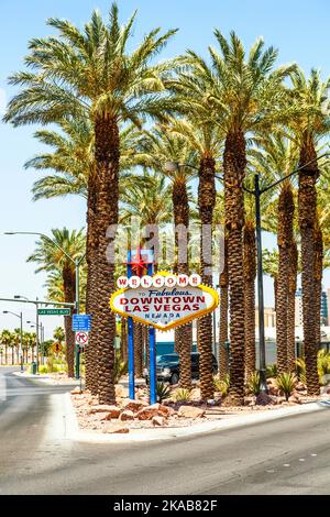 Cartello di benvenuto per il centro di Las Vegas presso la Strip Foto Stock