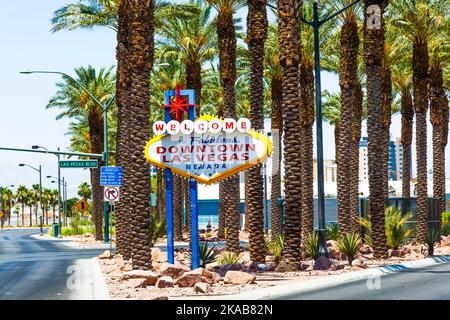 Cartello di benvenuto per il centro di Las Vegas presso la Strip Foto Stock