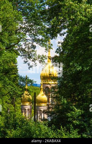 Famosa chiesa ortodossa russa al Neroberg a Wiesbaden, Germania Foto Stock