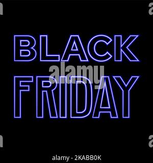 Iscrizione blu neon Black Friday su sfondo nero Illustrazione Vettoriale