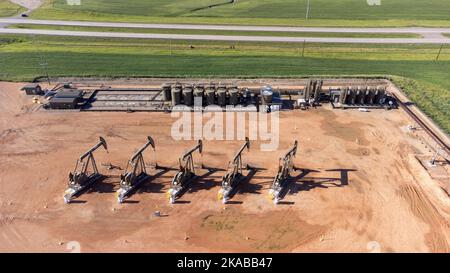 Fratturazione idraulica, sito di fracking, East Fork, North Dakota Foto Stock