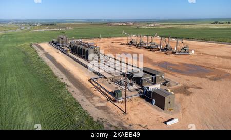 Fratturazione idraulica, sito di fracking, East Fork, North Dakota Foto Stock