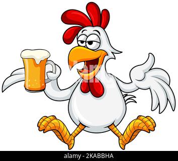 Cartoon rooster con illustrazione del vetro della birra Illustrazione Vettoriale