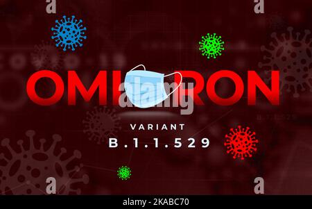3d illustration., b.1.1.529, sfondo, batteri, banner, blu, business, biglietto, città, concetto, corona, coronavirus, covid-19, creativo, pericolo, giorno, Foto Stock