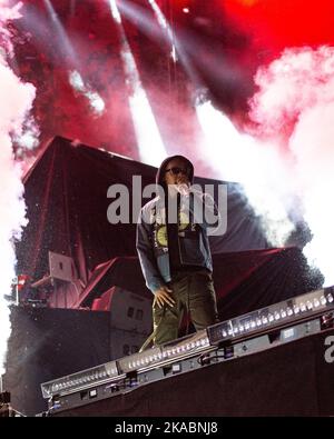 Houston, Stati Uniti. 09th Nov 2019. Rapper, Takeoff, of the Migos, suona all'Astroworld Festival il 9 novembre 2019 a Houston, Texas. Il rapper stava partecipando ad una festa di compleanno ad una pista da bowling nel centro di Houston quando è stato ucciso nelle prime ore del mattino del 1 novembre 2022. (Foto di Jennifer Lake/SIPA USA) Credit: Sipa USA/Alamy Live News Foto Stock